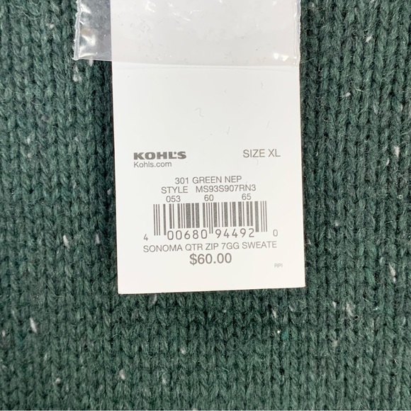 Sonoma~NWT~Men's‎ Quarter Zip Cotton Blend Hunter Green Pullover Sweater~Sz XL - Picture 12 of 15